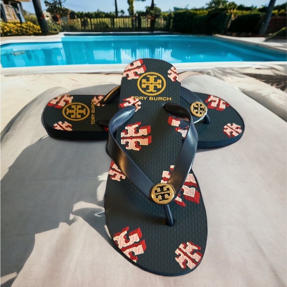Tory Burch Blue and Red Flops